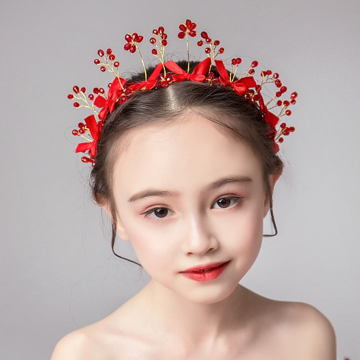 Elegant Red Bow Crystal Princess Headpiece Accessories