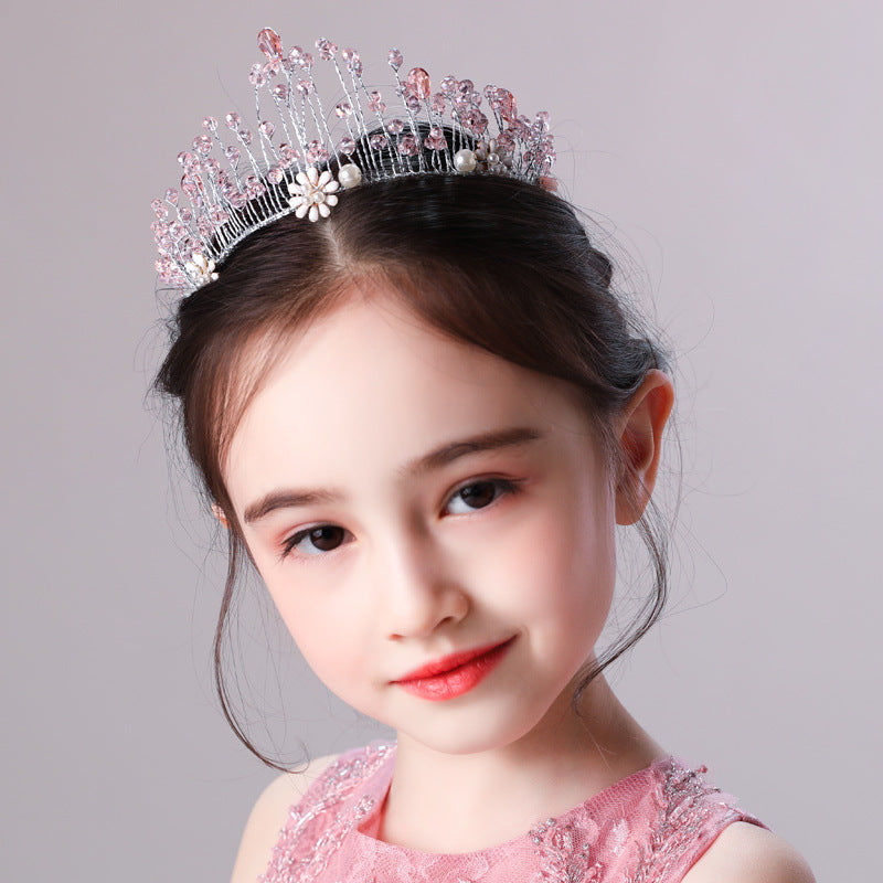 Fashionable Cute Pink Crystal Princess Crown Headpiece Accessories