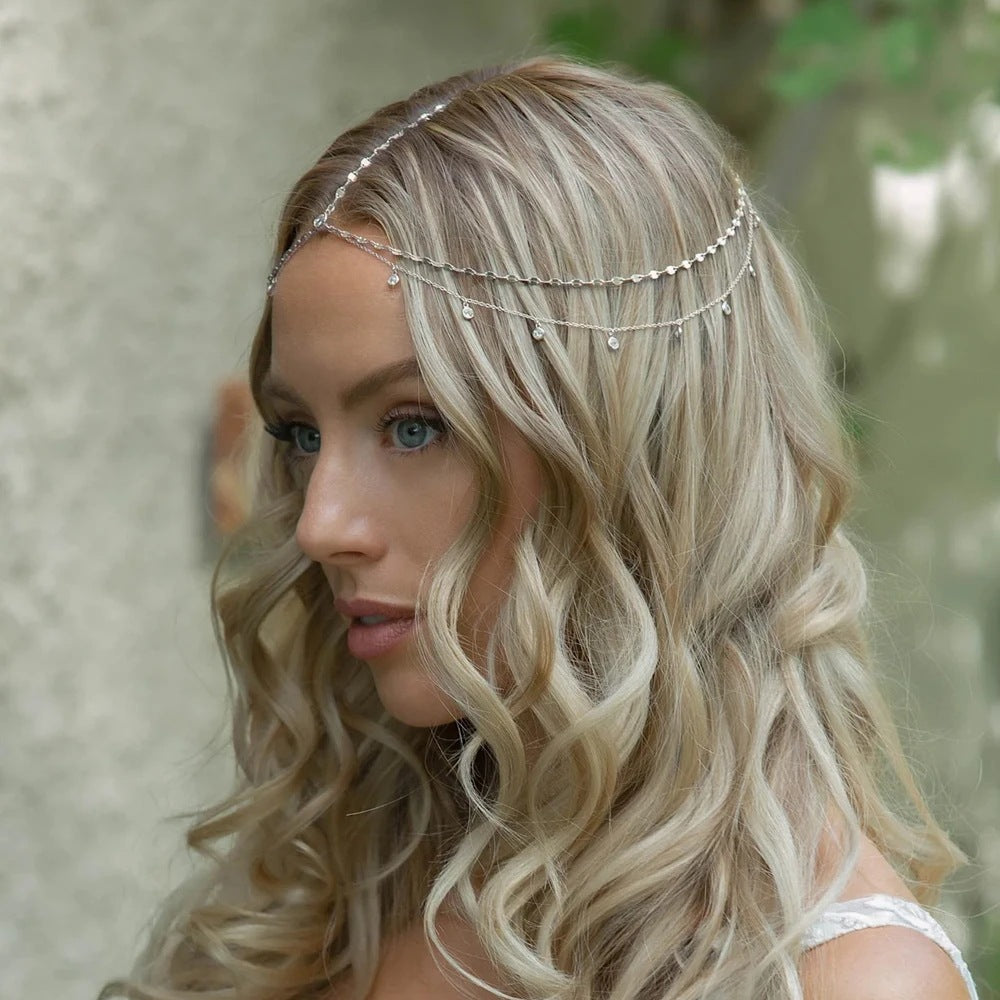 Minimalist Sparkling Wedding Rhinestone Dangle Headpiece