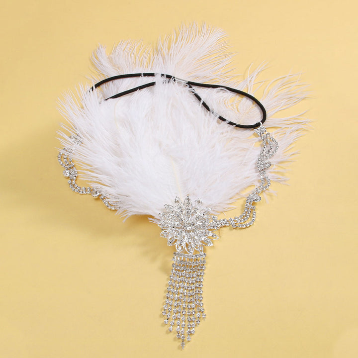 Vintage Classic Feather Side Rhinestone Floral Tassel Headpiece