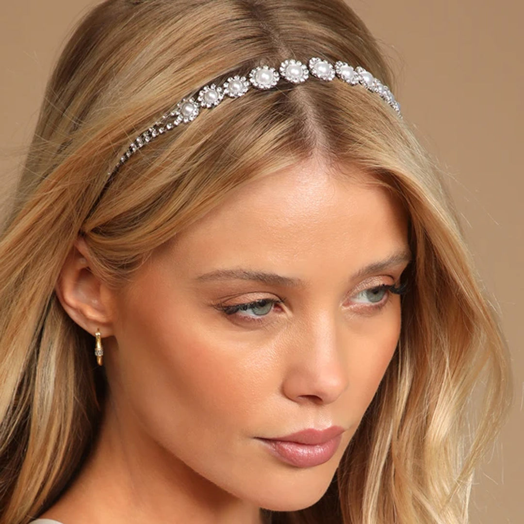 Minimalist Round Rhinestone Pearl Adjustable Hairband