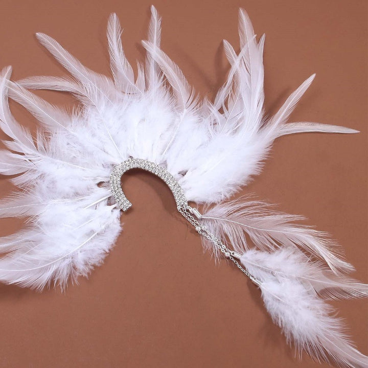 Gothic White Feather Rhinestone Tassel Sweet Earrings