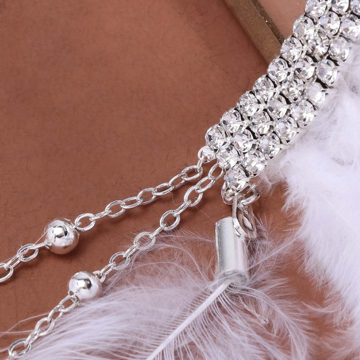 Gothic White Feather Rhinestone Tassel Sweet Earrings