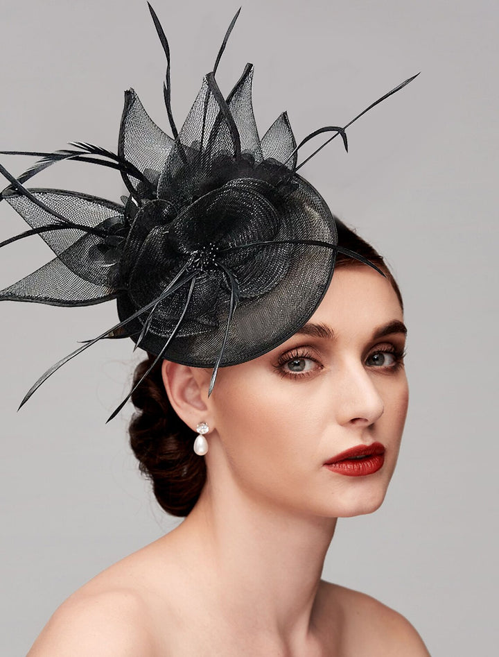 Elegant Net Saucer Hat Fascinator Hats Headpiece Flower & Beading & Feather