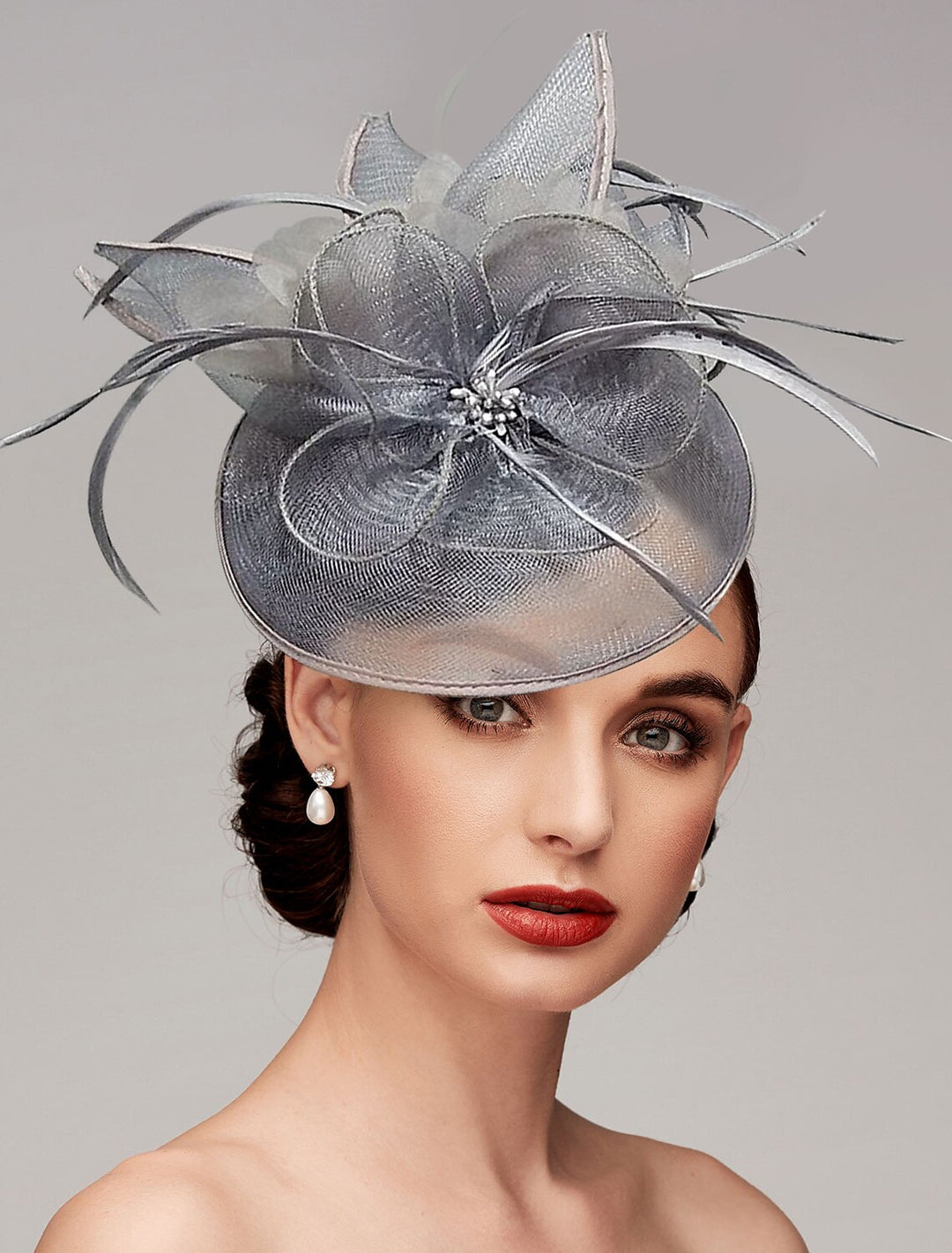 Elegant Net Saucer Hat Fascinator Hats Headpiece Flower & Beading & Feather