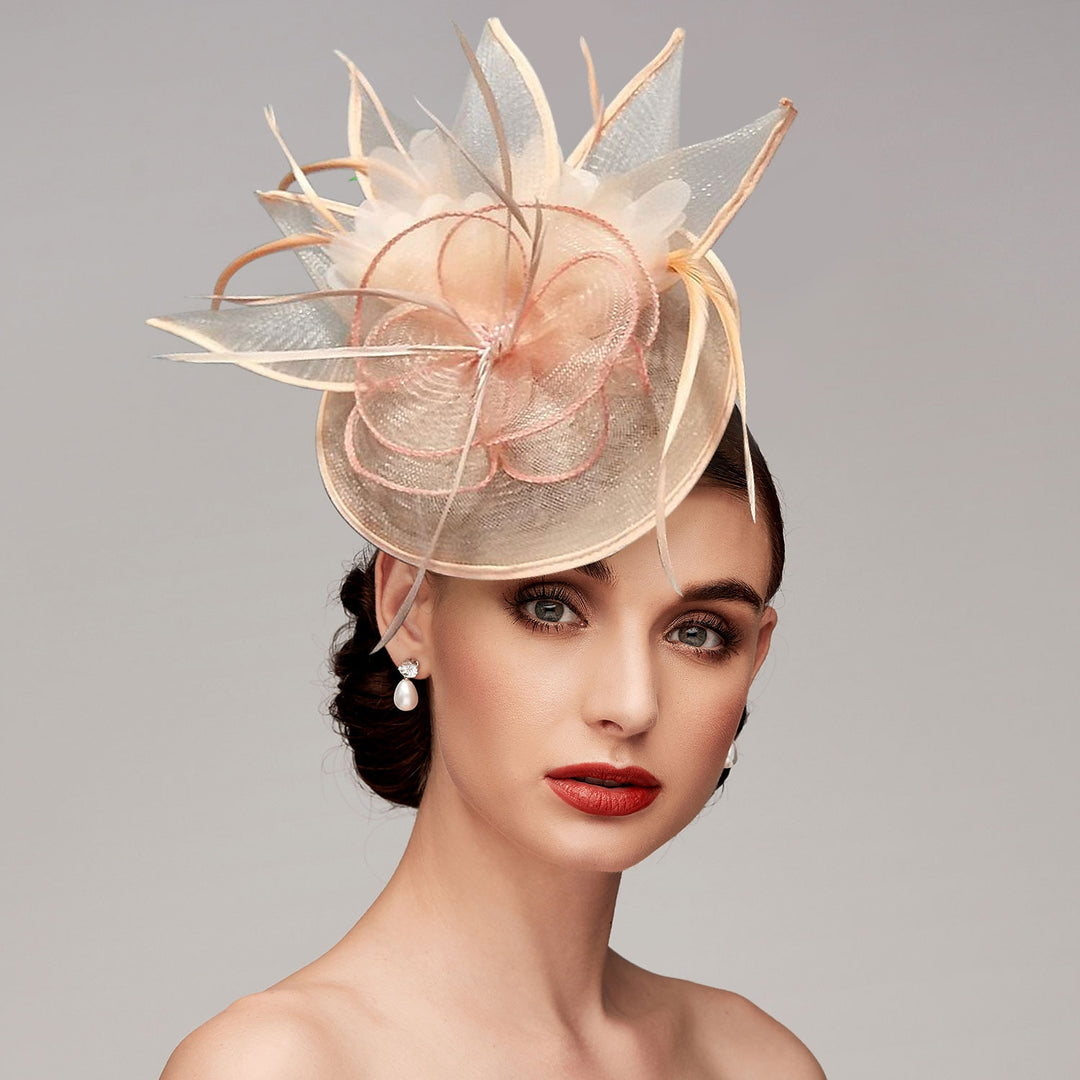 Elegant Net Saucer Hat Fascinator Hats Headpiece Flower & Beading & Feather