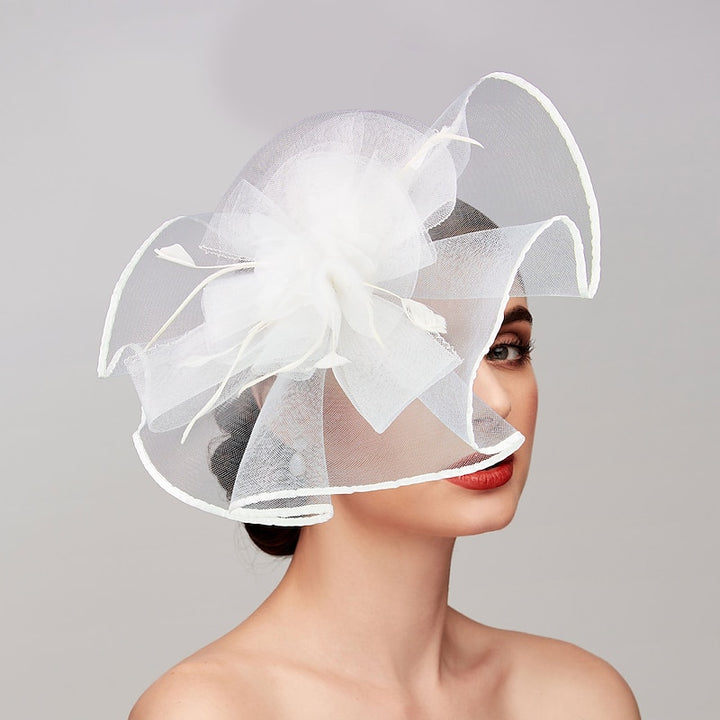 Elegant Net Saucer Hat Fascinator Hats Headpiece Flower Bow & Feather