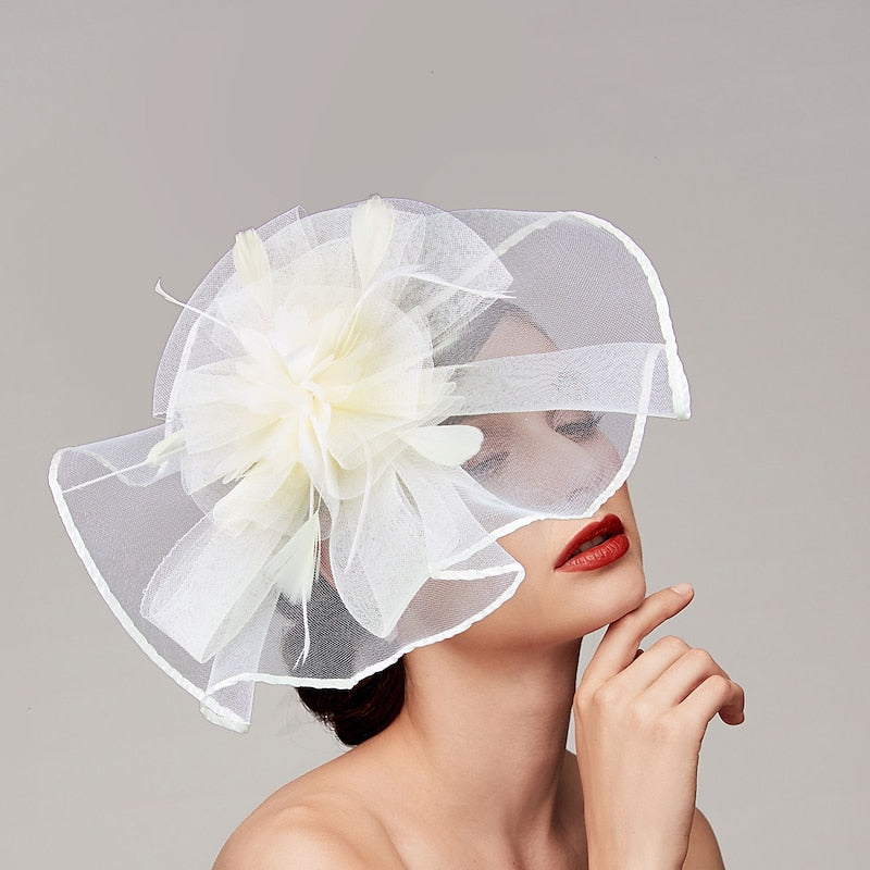 Elegant Net Saucer Hat Fascinator Hats Headpiece Flower Bow & Feather