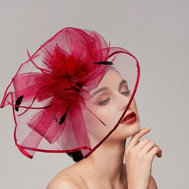 Elegant Net Saucer Hat Fascinator Hats Headpiece Flower Bow & Feather