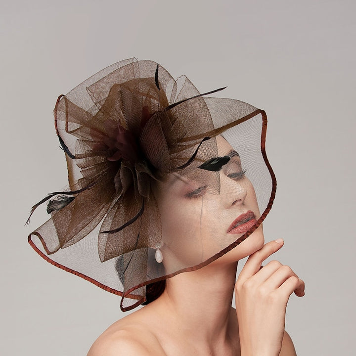 Elegant Net Saucer Hat Fascinator Hats Headpiece Flower Bow & Feather