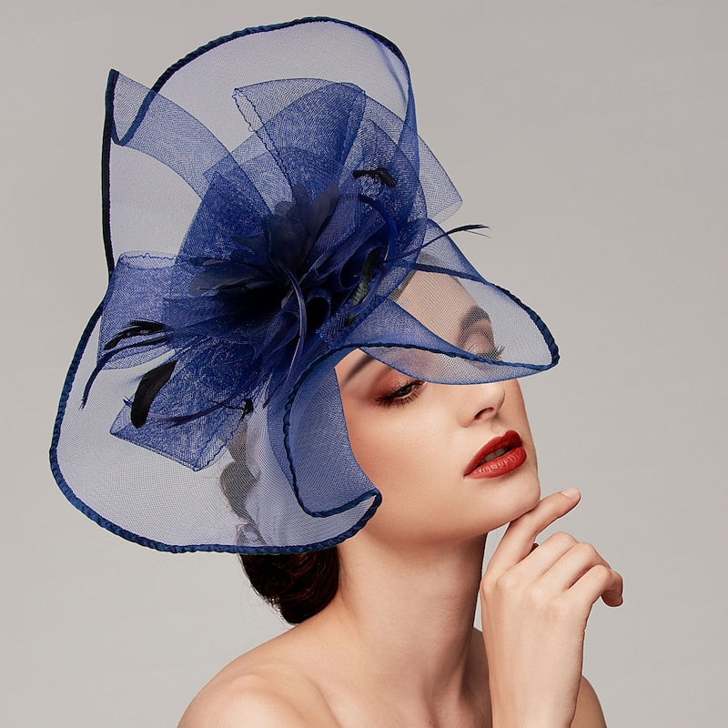 Elegant Net Saucer Hat Fascinator Hats Headpiece Flower Bow & Feather