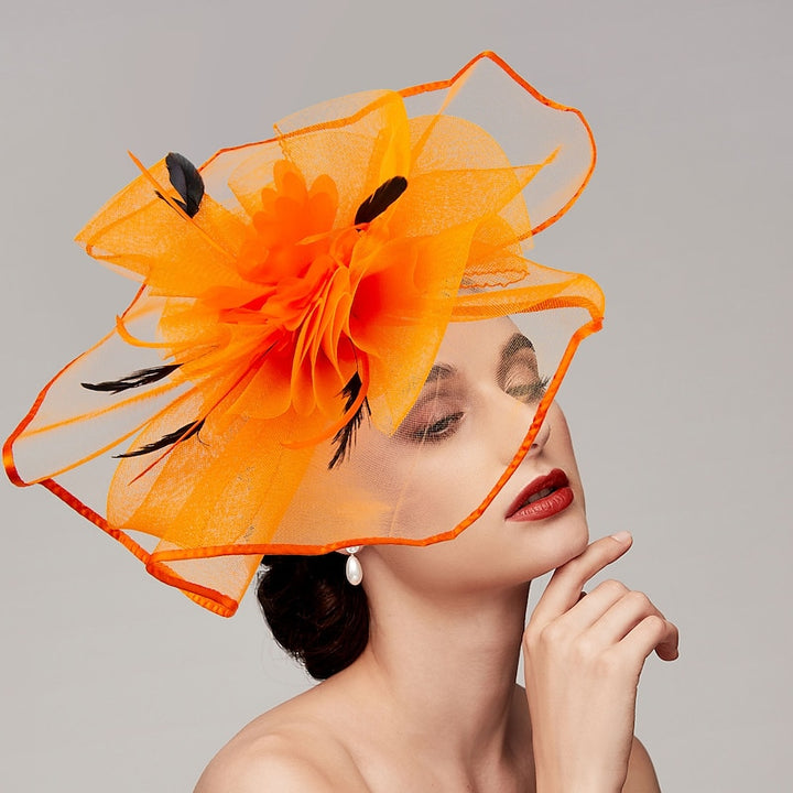 Elegant Net Saucer Hat Fascinator Hats Headpiece Flower Bow & Feather