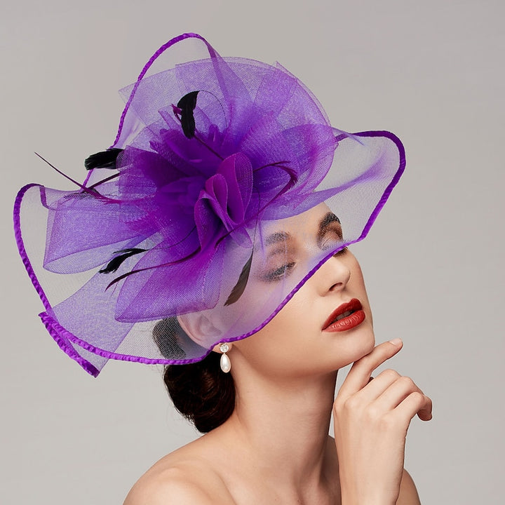 Elegant Net Saucer Hat Fascinator Hats Headpiece Flower Bow & Feather