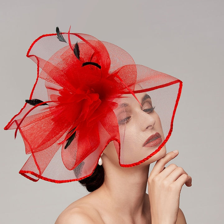 Elegant Net Saucer Hat Fascinator Hats Headpiece Flower Bow & Feather