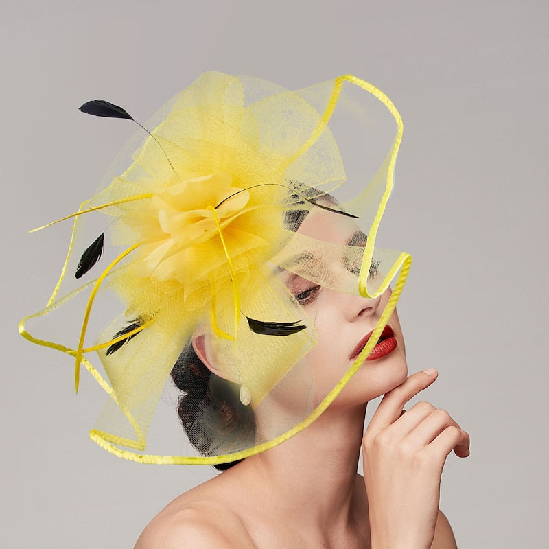 Elegant Net Saucer Hat Fascinator Hats Headpiece Flower Bow & Feather