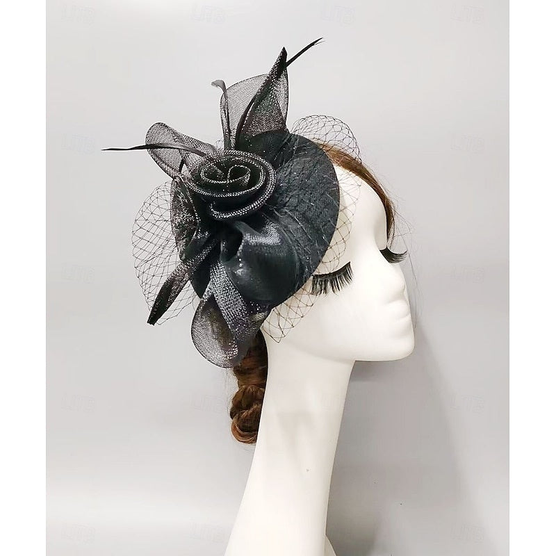 Elegant Net Saucer Hat Fascinator Hats Headpiece Flower & Tulle & Knot Bow