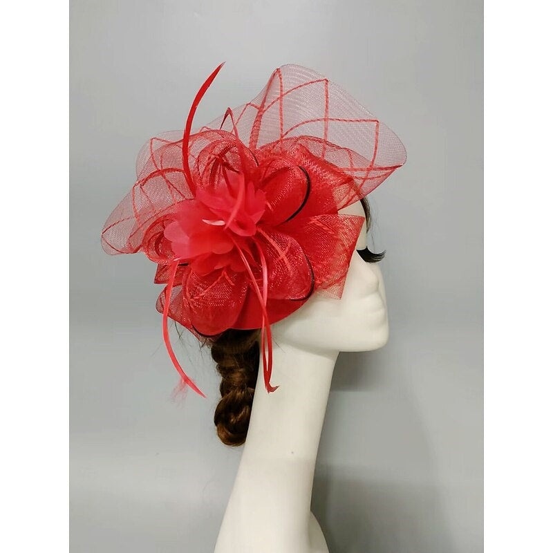 Elegant Net Saucer Hat Fascinator Hats Headpiece Flower Feather & Tulle