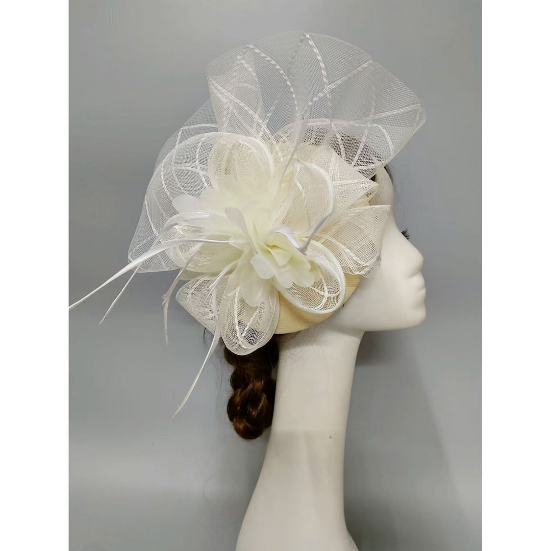 Elegant Net Saucer Hat Fascinator Hats Headpiece Flower Feather & Tulle