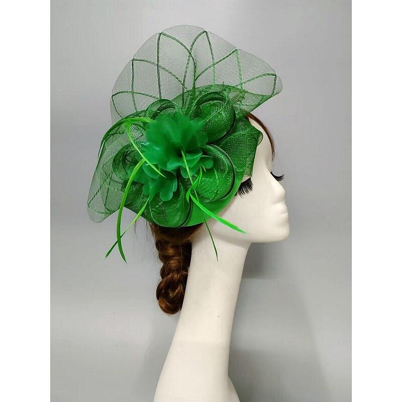 Elegant Net Saucer Hat Fascinator Hats Headpiece Flower Feather & Tulle