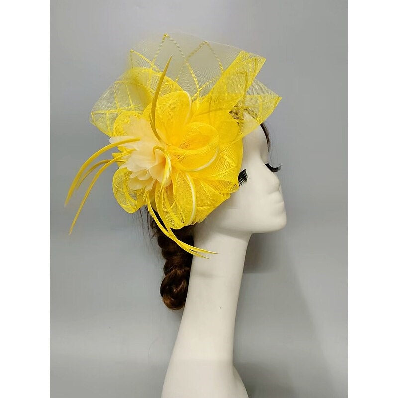 Elegant Net Saucer Hat Fascinator Hats Headpiece Flower Feather & Tulle