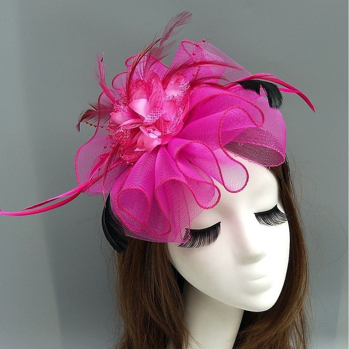 Elegant Net Saucer Hat Fascinator Hats Headpiece Flower Feather & Beading