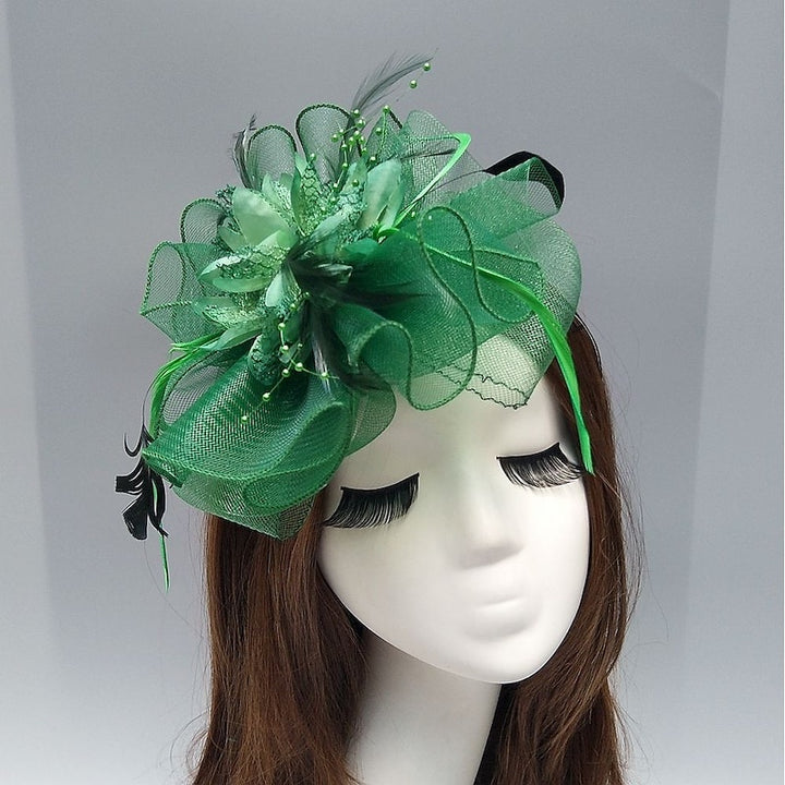 Elegant Net Saucer Hat Fascinator Hats Headpiece Flower Feather & Beading