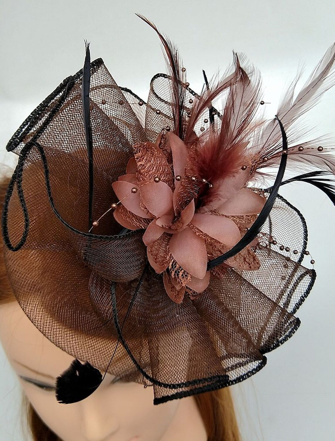 Special Occasion Fascinators Net Wedding  Hats Flower Headpiece & Beading