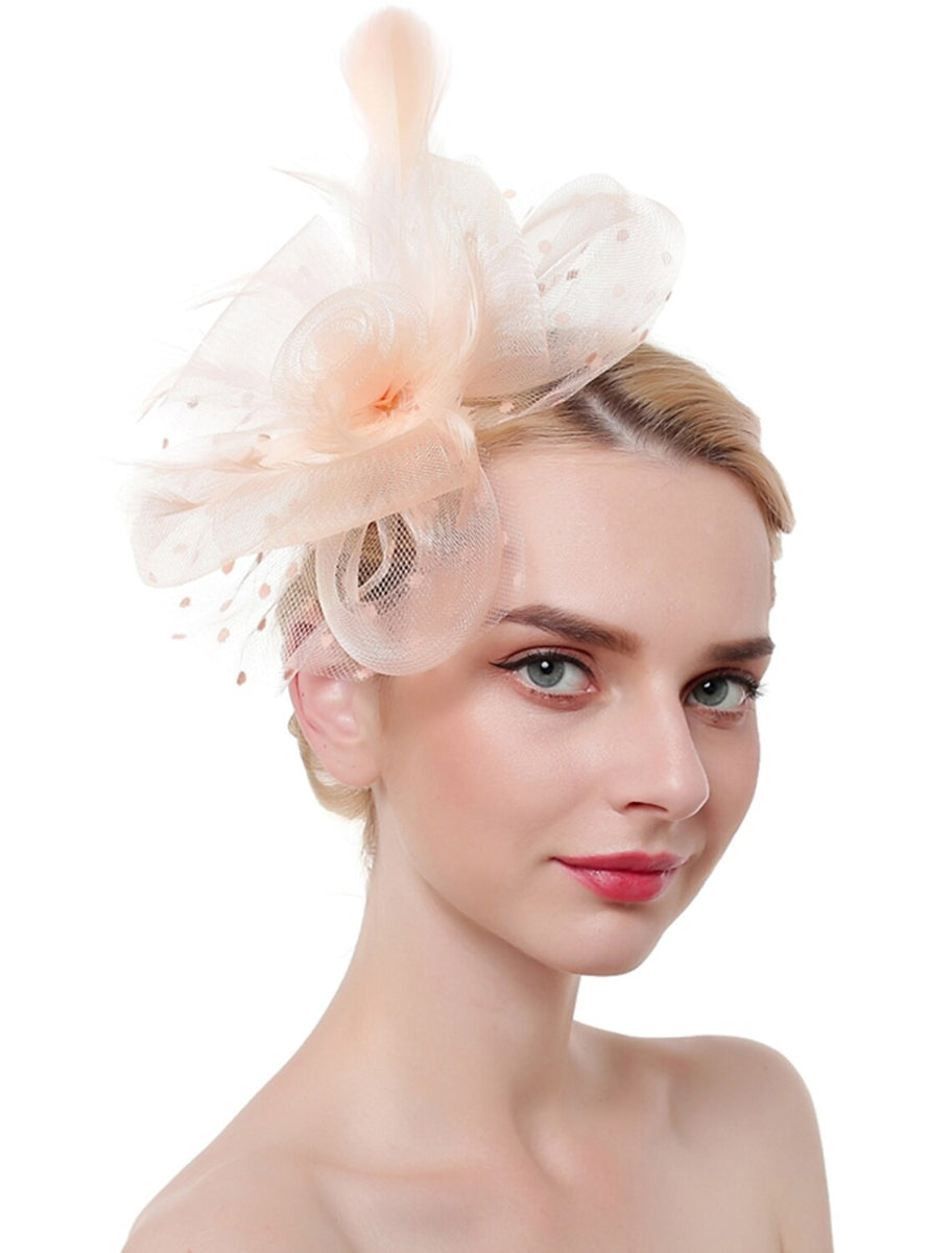 Pink Organza Holiday Fedora Hat Feather Mini Spot Fascinators/Headpiece