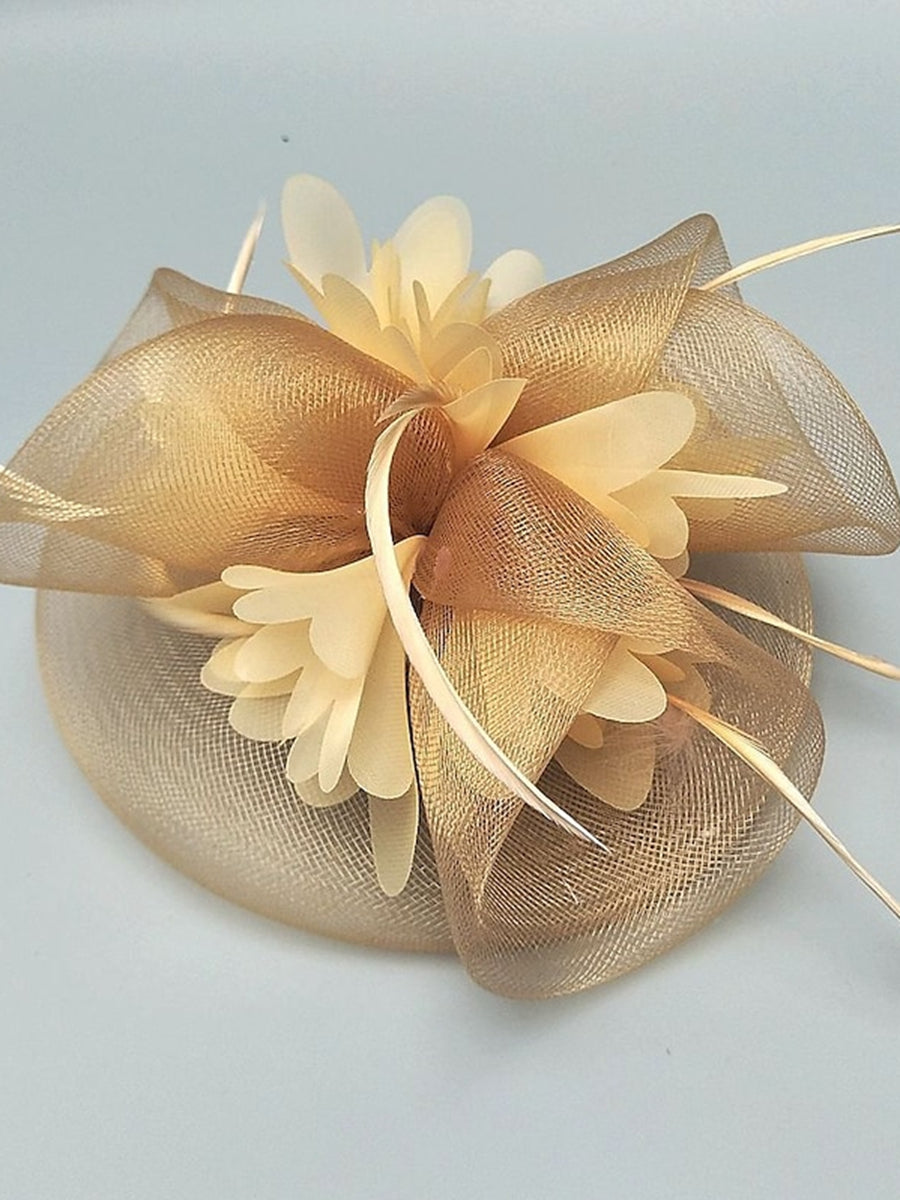 Gold Floral Feather Kentucky Derby Hat Horse Race Retro Fascinators/Headpiece