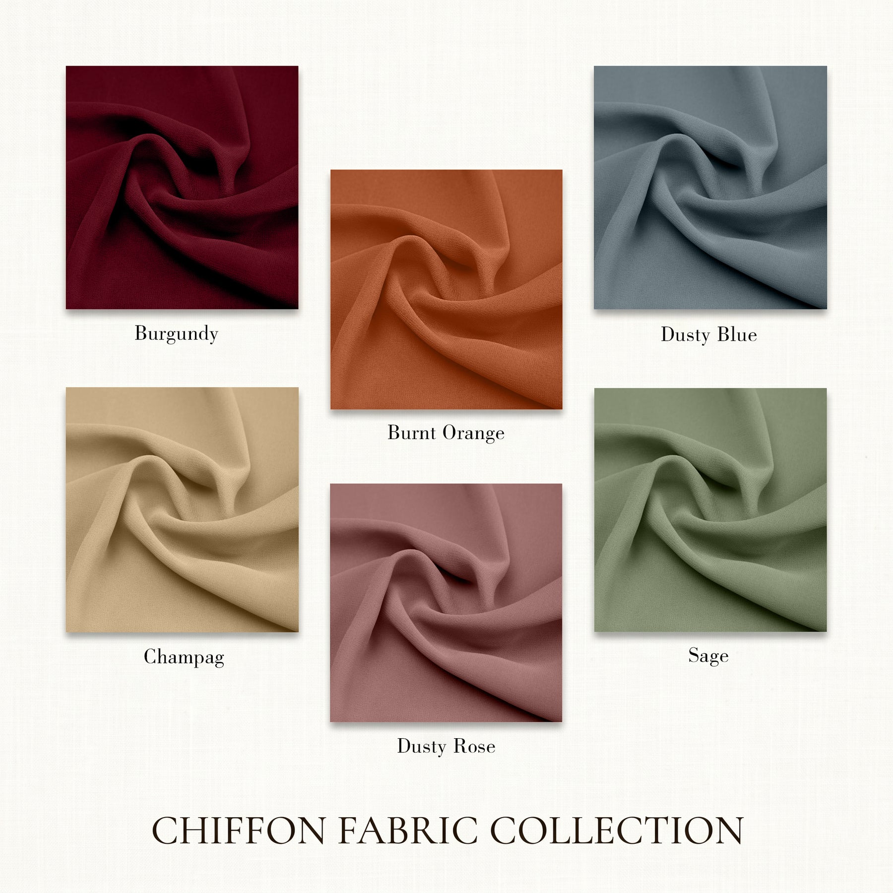 Wedding Color Palette – Fabric Swatch Set(Includes Sage, Dusty Blue, Champagne, Dusty Rose, Burgundy, and Burnt Orange)