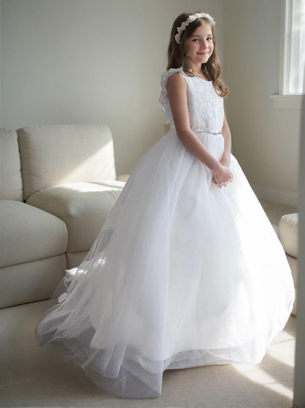 A-Line/Princess Tulle Floral Flower Girl Dresses with Beading