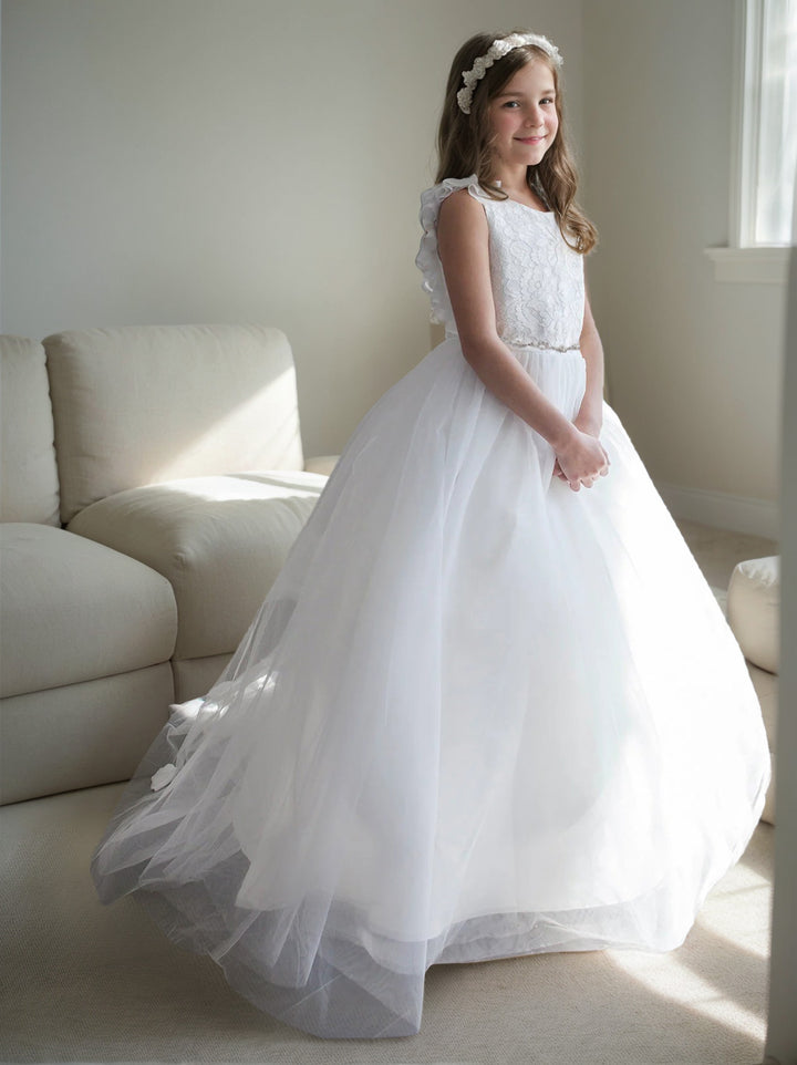 A-Line/Princess Tulle Floral Flower Girl Dresses with Beading