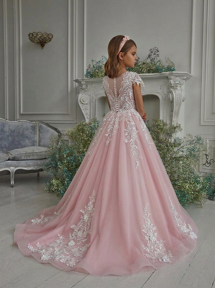 A-Line/Princess Tulle Flower Girl Dresses with Applique & Beading