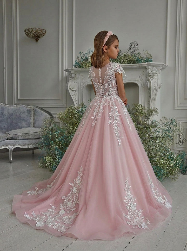 A-Line/Princess Tulle Flower Girl Dresses with Applique & Beading