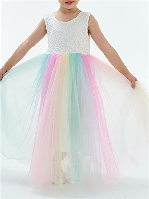 A-Line/Princess Sleeveless Tea-Length Scoop Flower Girl Dresses Cotton