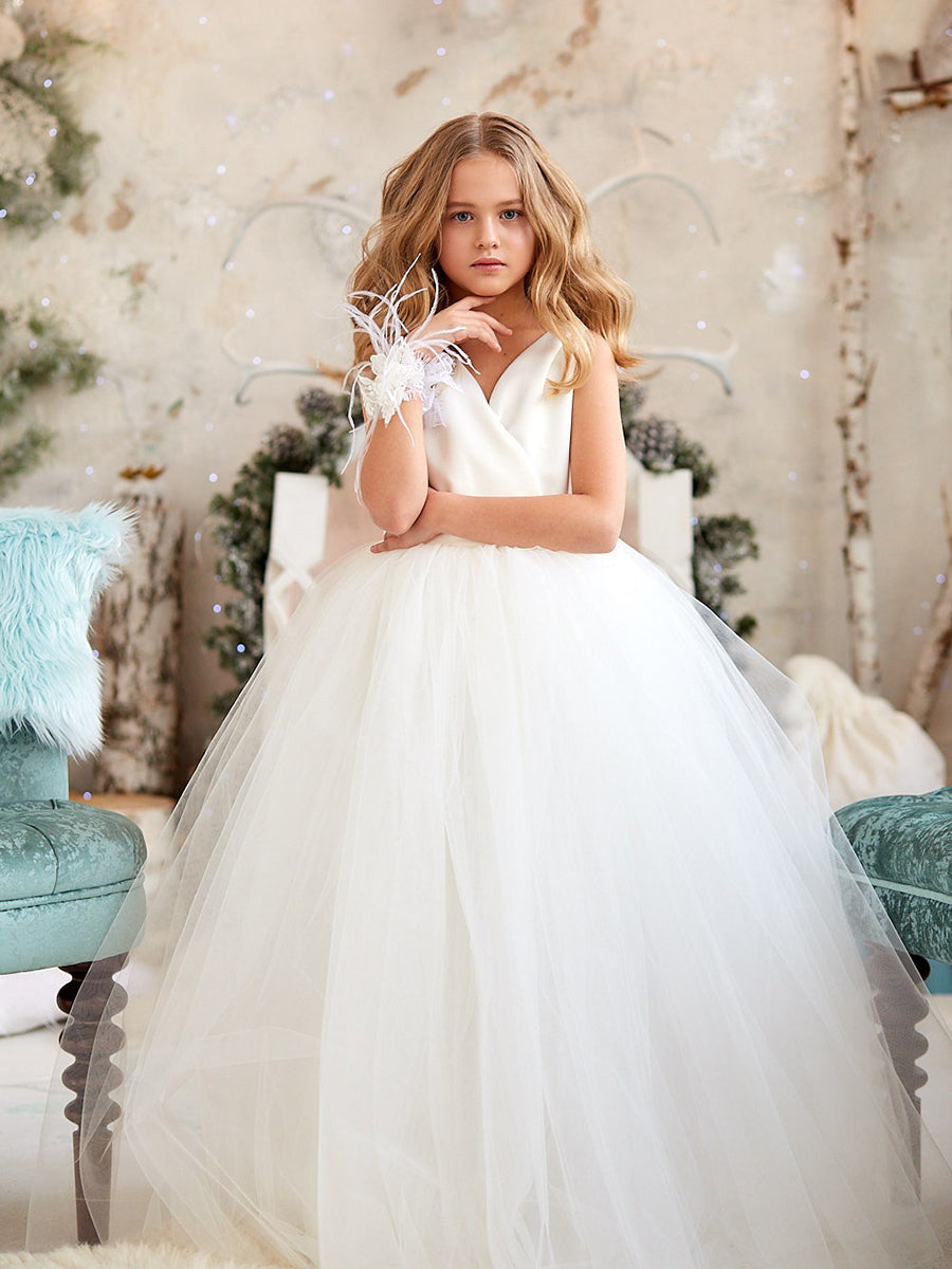 A-Line/Princess V-Neck Sleeveless Flower Girl Dresses with Bowknot