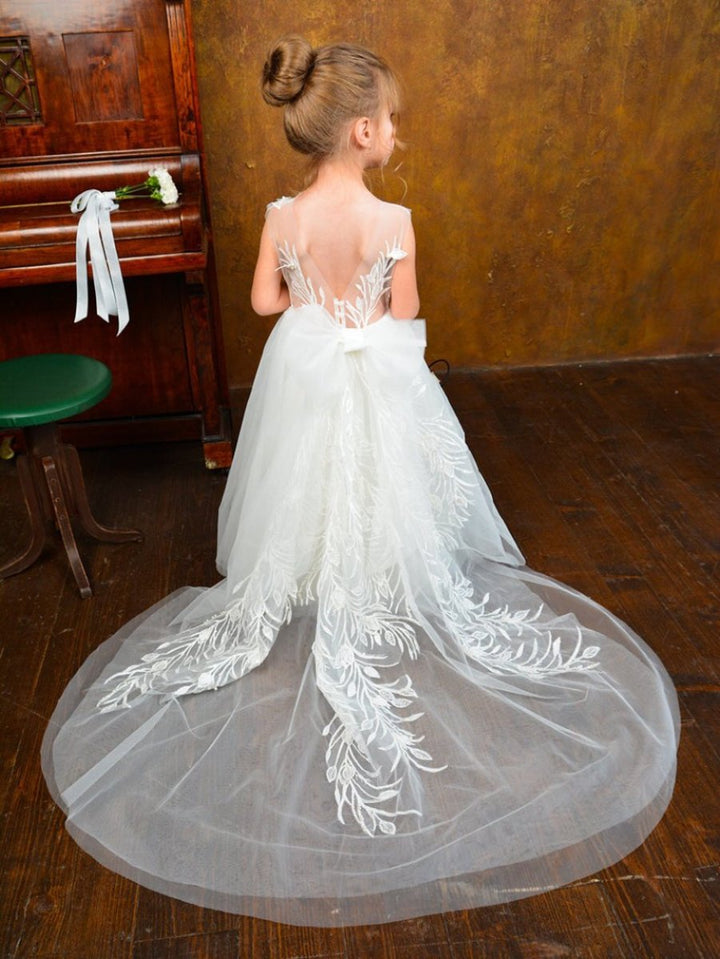 A-Line/Princess One-Shoulder Sleeveless Flower Girl Dresses with Appliques