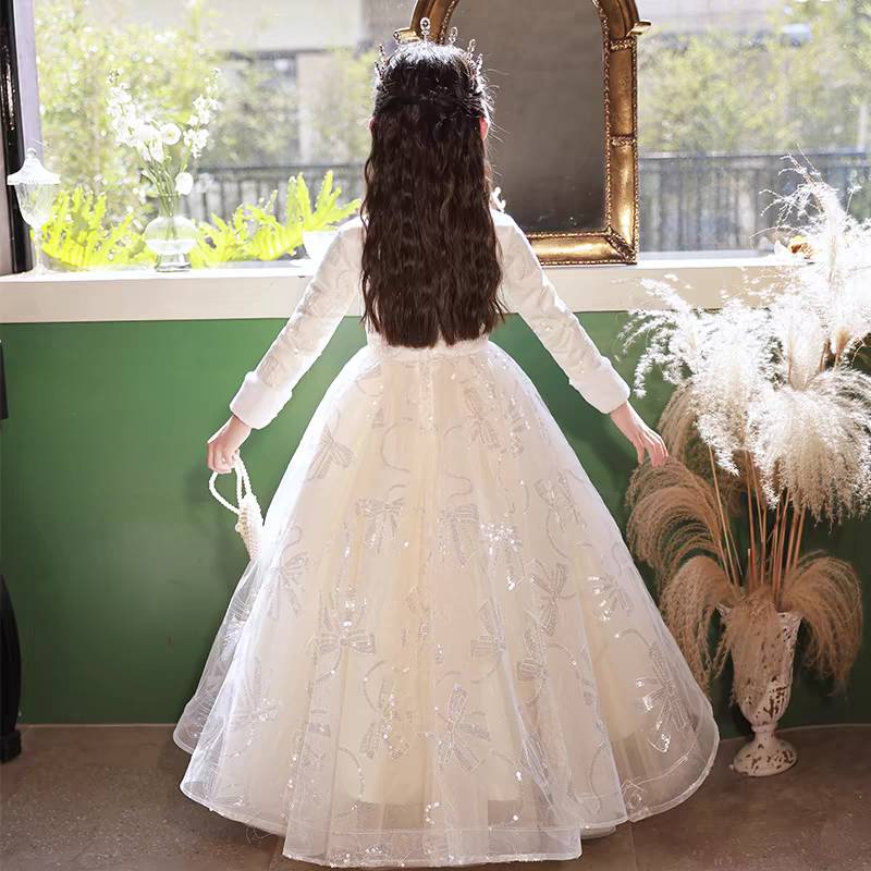 High Neck Long Sleeves Winter A-Line Girl Party Dress with Rhinestone Appliques High Neck Long Sleeves Winter A-Line Girl Party Dress with Rhinestone Appliques