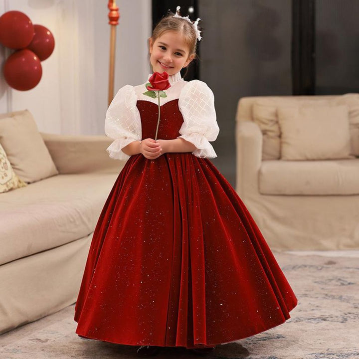 3/4 Sleeves Floor Length High Neck A-Line/Princess Flower Girl Dresses