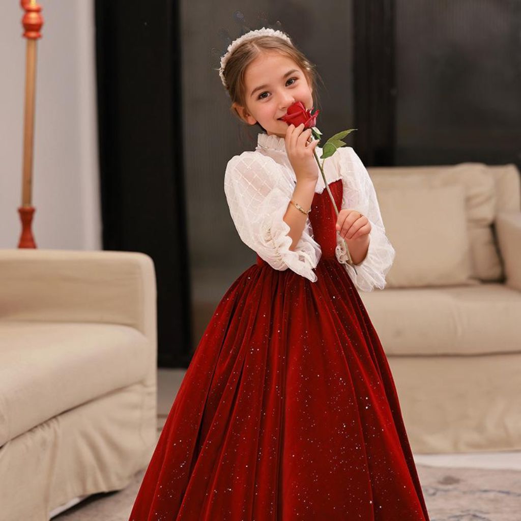 3/4 Sleeves Floor Length High Neck A-Line/Princess Flower Girl Dresses