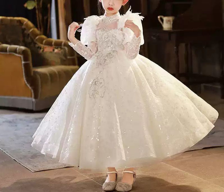 3/4 Sleeves A-Line/Princess Flower Girl Party Dress with Rhinestone Appliques & Bow