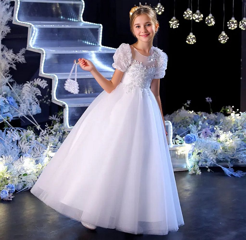 Lace Short Sleeves A-Line/Princess Flower Girl Dress with Crystal Appliques Lace Short Sleeves A-Line/Princess Flower Girl Dress with Crystal Appliques