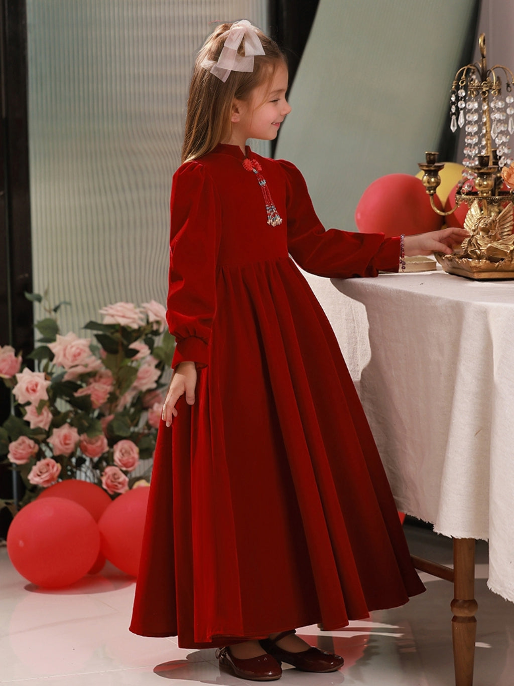 Long Sleeves Floor Length High Neck A-Line/Princess Flower Girl Party Dresses