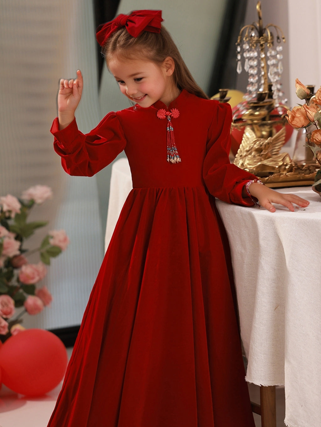 Long Sleeves Floor Length High Neck A-Line/Princess Flower Girl Party Dresses