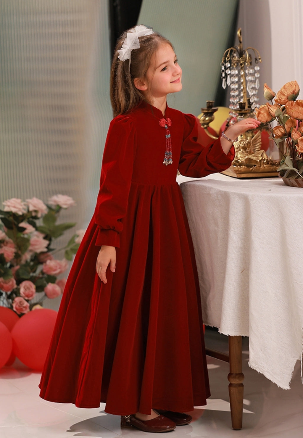 Long Sleeves Floor Length High Neck A-Line/Princess Flower Girl Party Dresses