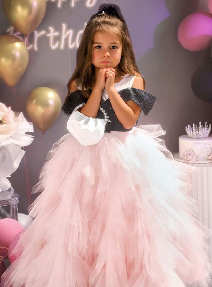 Off-the-Should Floor Length A-Line/Princess Girl Party Dress with Ruffles Tulle