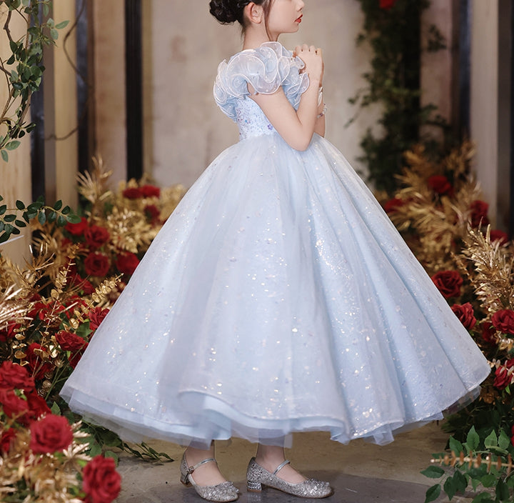 A-Line/Princess Short Sleeves Ruffled Flower Girl Party Dresses with Rhinestones