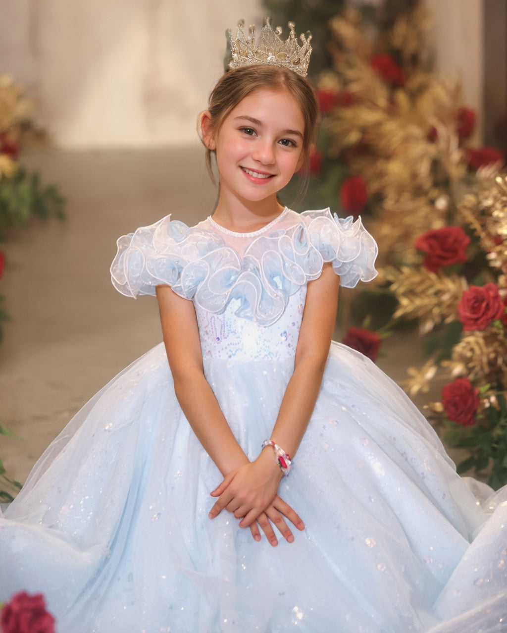 A-Line/Princess Short Sleeves Ruffled Flower Girl Party Dresses with Rhinestones