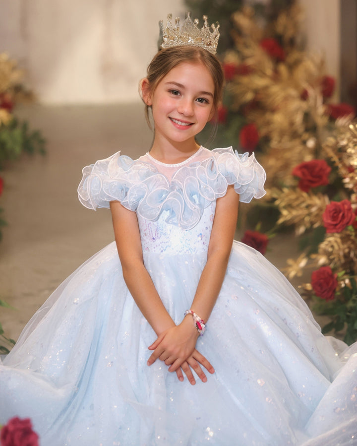 A-Line/Princess Short Sleeves Ruffled Flower Girl Party Dresses with Rhinestones