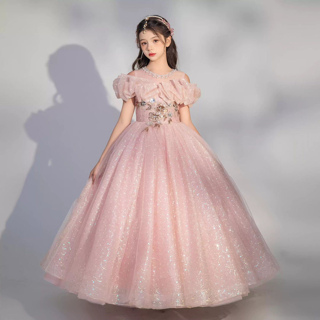 Off-the-Should Floor Length A-Line/Princess Embroidery Girl Party Dresses